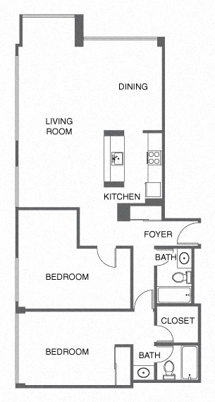 Floor plan for 2 beds, 2 baths