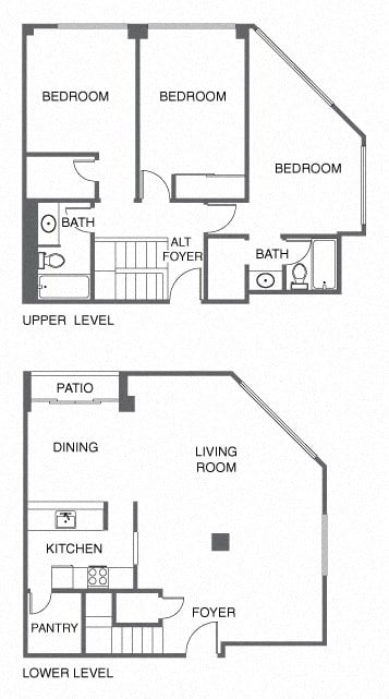 Floor plan for 3 beds, 2 baths