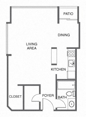 Floor plan for studio, 1 bath