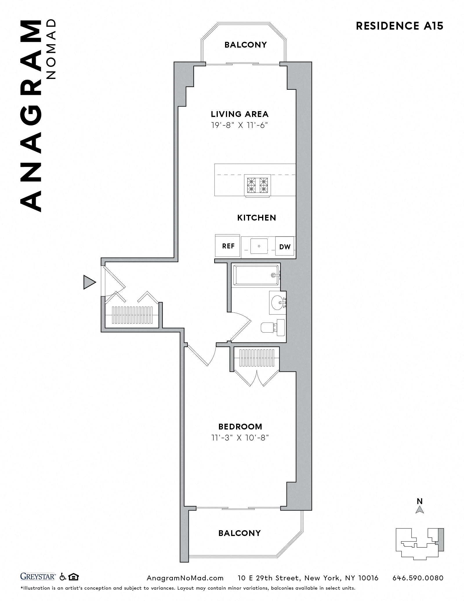 Floor plan for 1 bed, 1 bath, 680 sqft