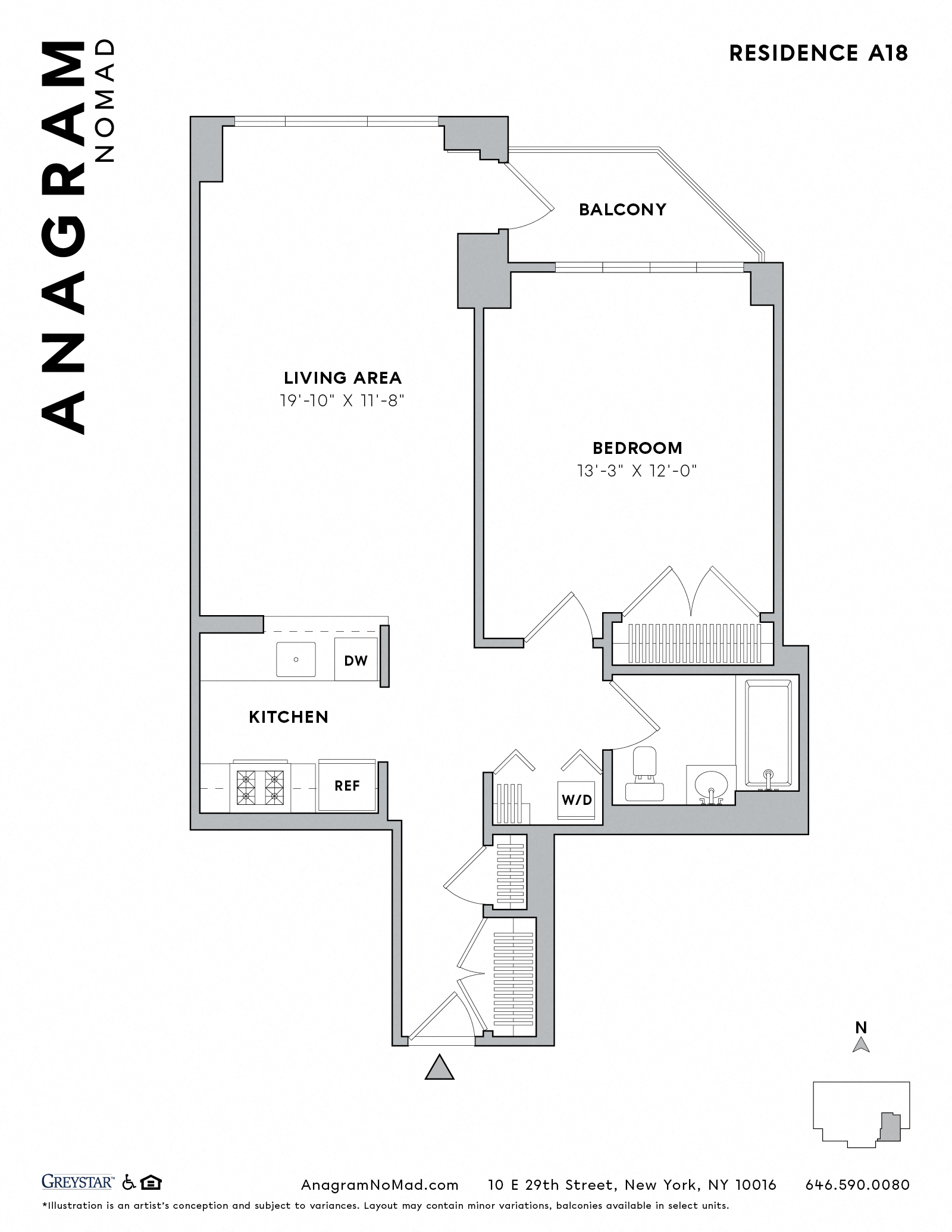 Floor plan for 1 bed, 1 bath, 715 sqft