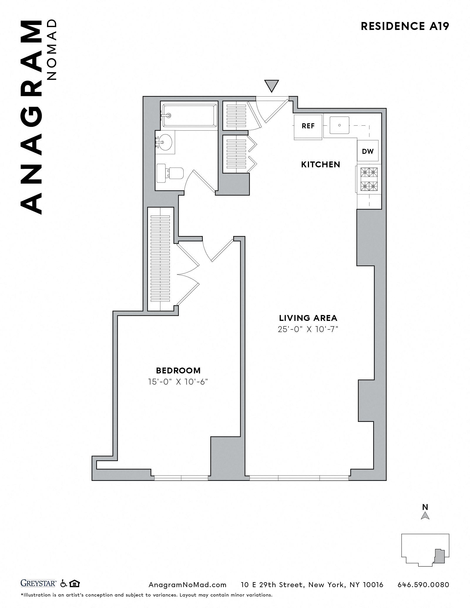 Floor plan for 1 bed, 1 bath, 716 sqft