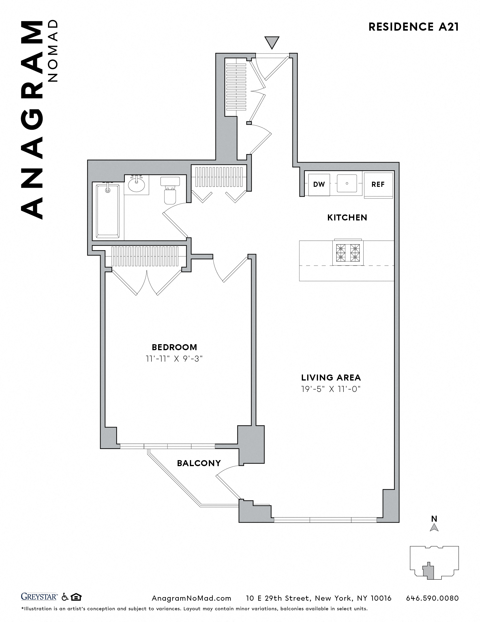 Floor plan for 1 bed, 1 bath, 725 sqft