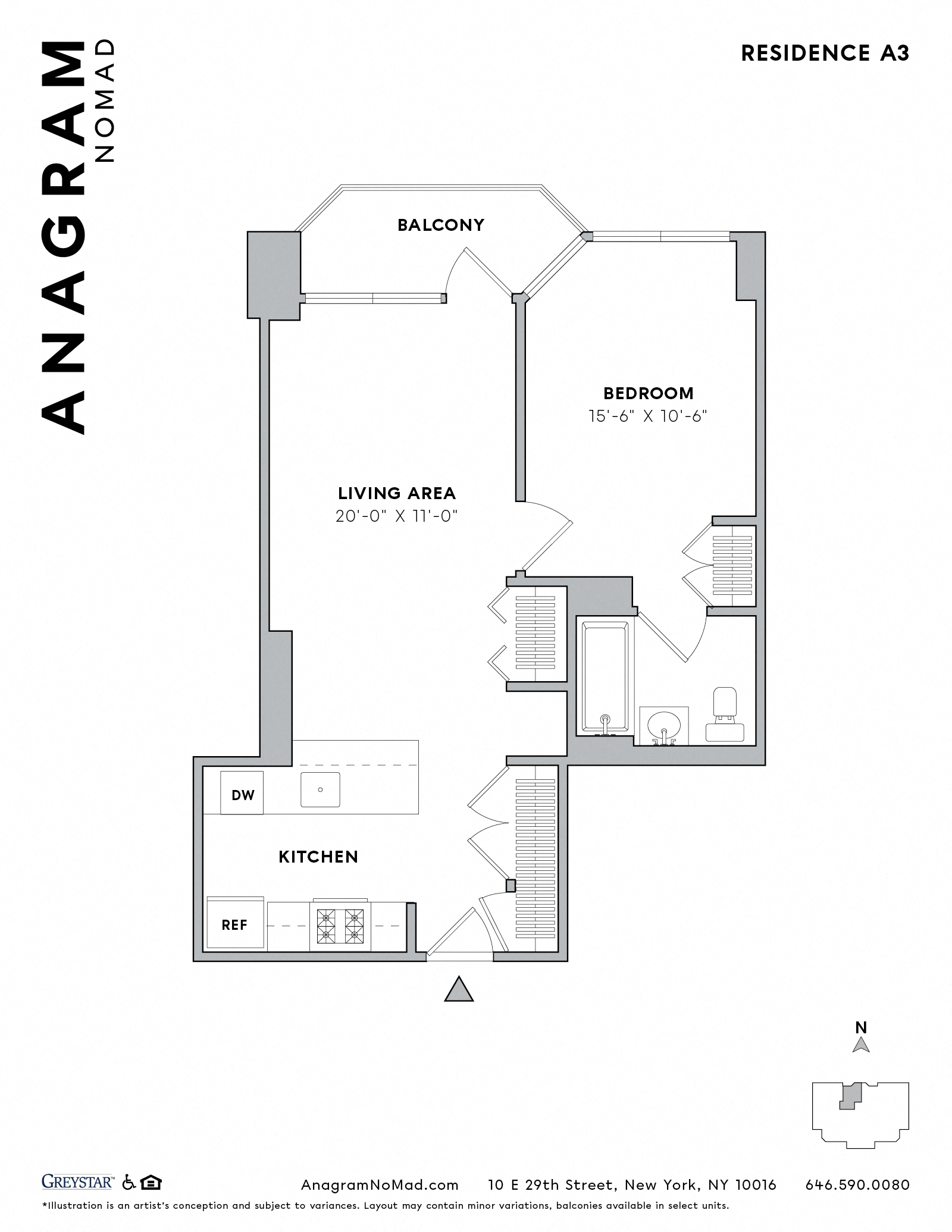 Floor plan for 1 bed, 1 bath, 506 sqft