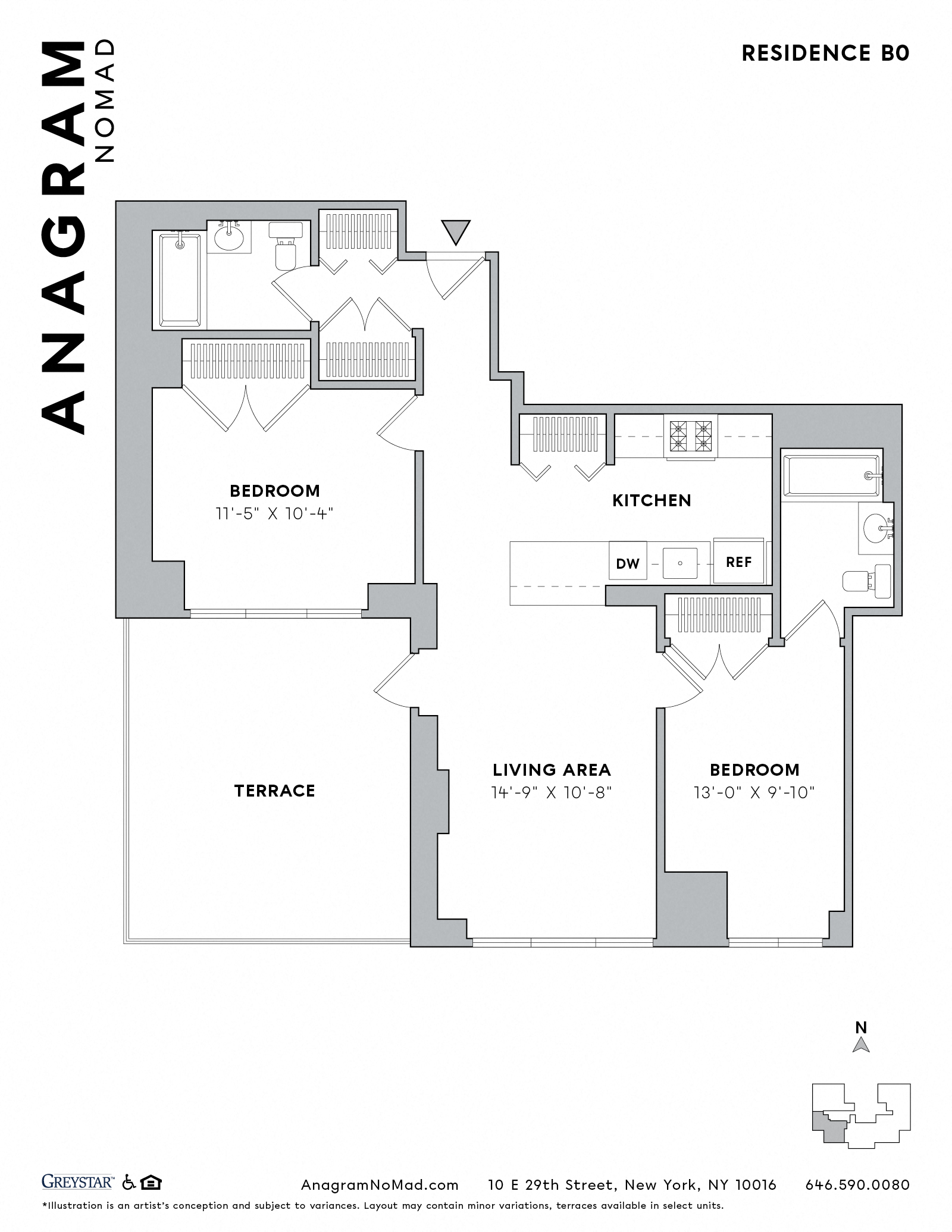 Floor plan for 2 beds, 2 baths, 815 sqft