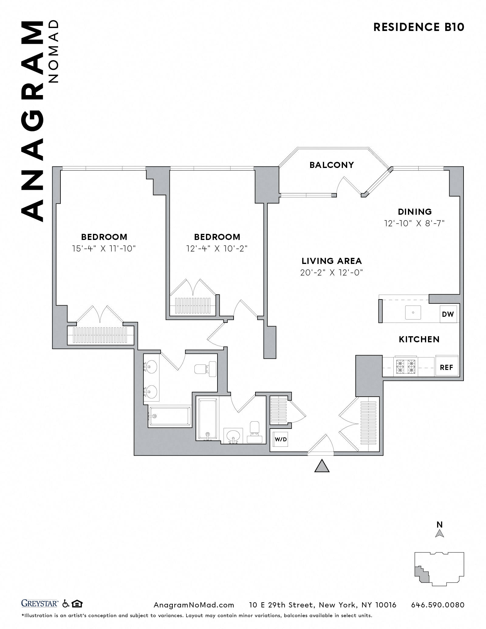 Floor plan for 2 beds, 2 baths, 1136 sqft