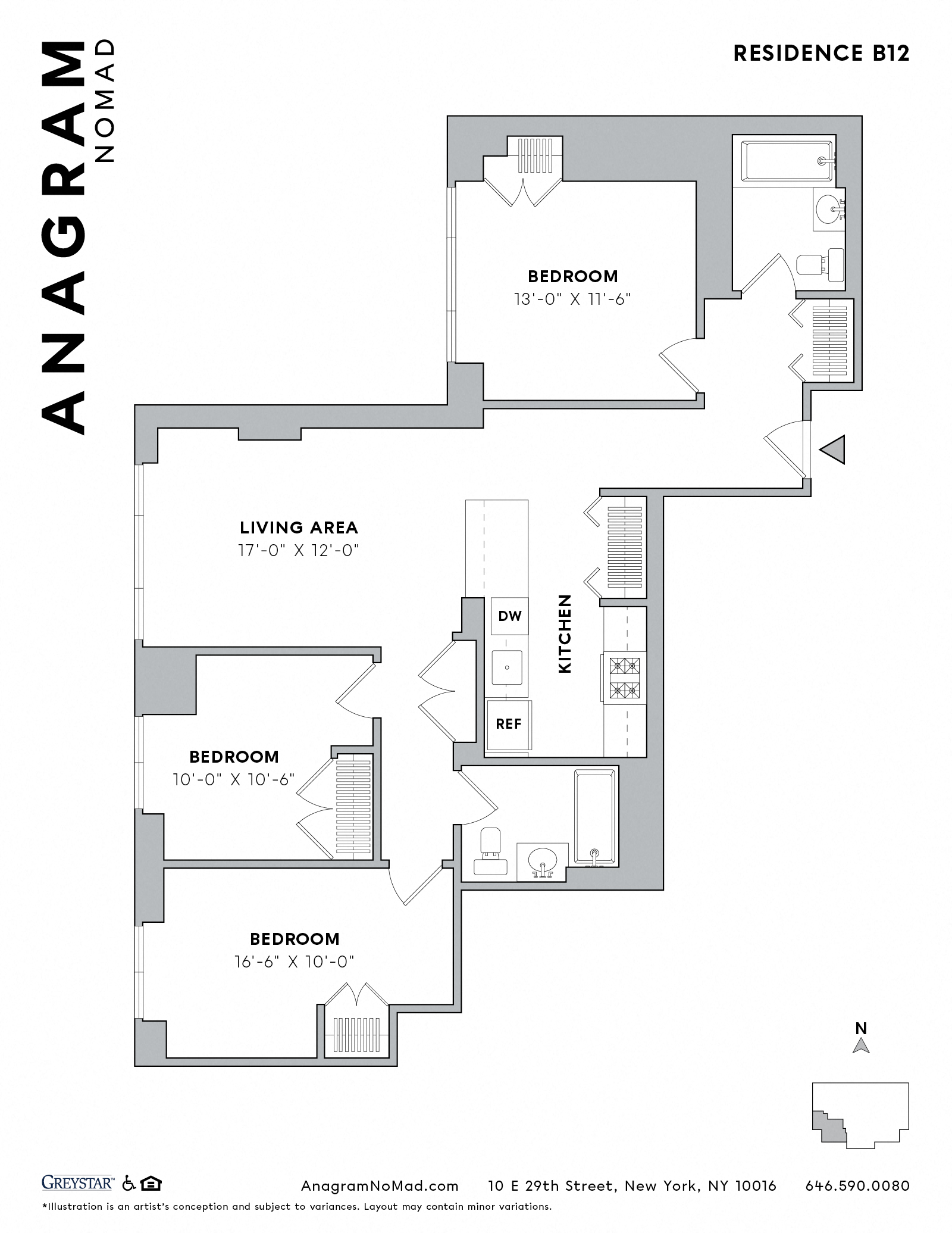 Floor plan for 2 beds, 2 baths, 1284 sqft