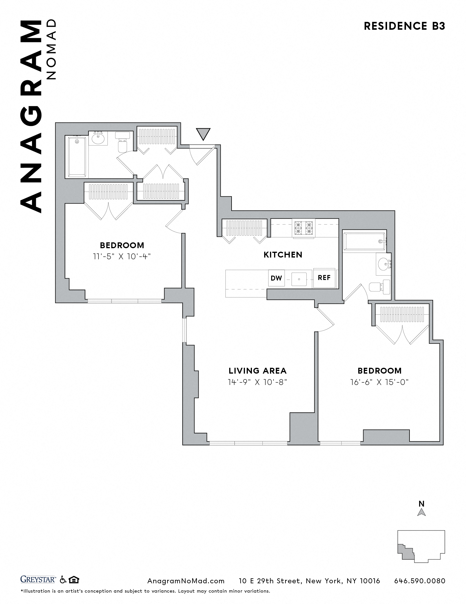 Floor plan for 2 beds, 2 baths, 833 sqft