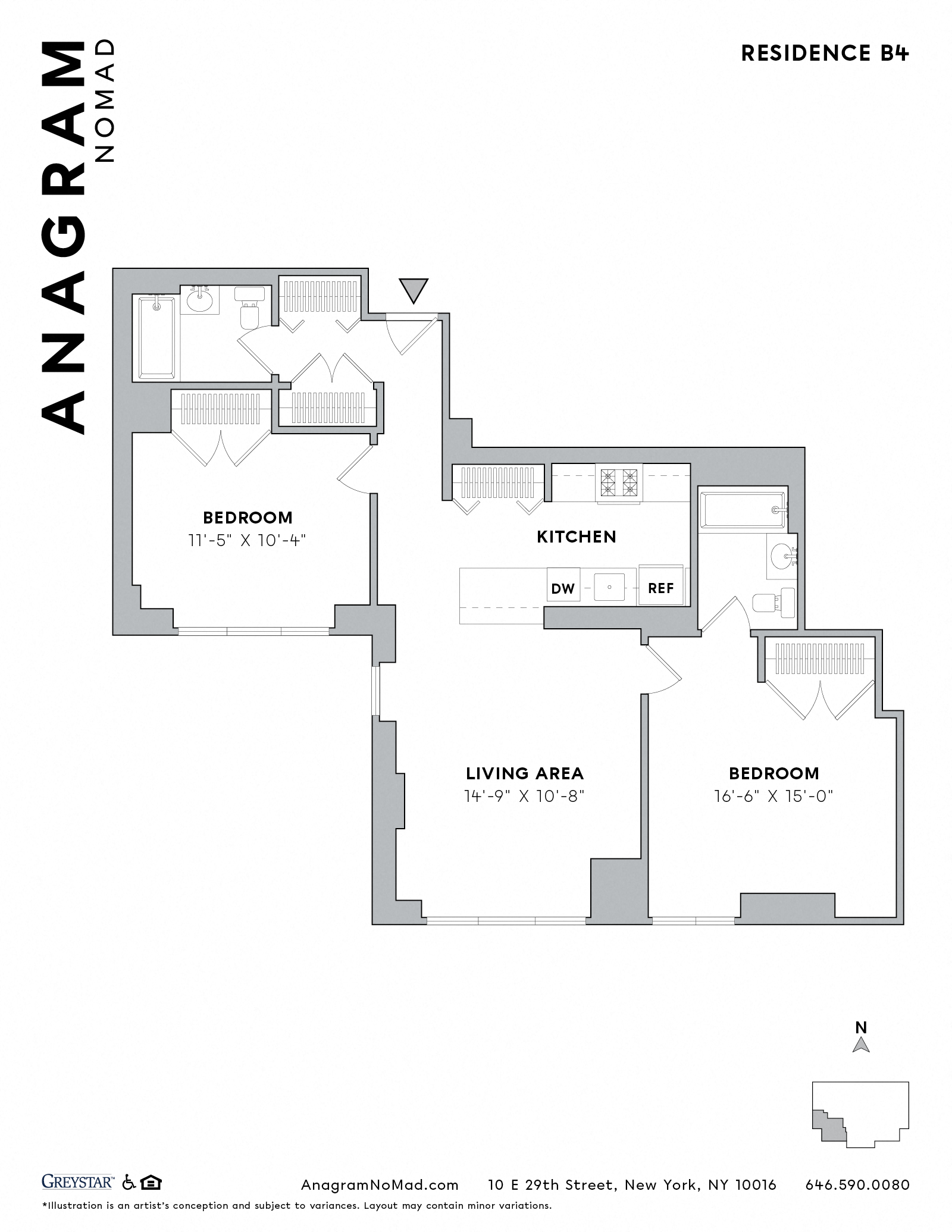 Floor plan for 2 beds, 2 baths, 834 sqft
