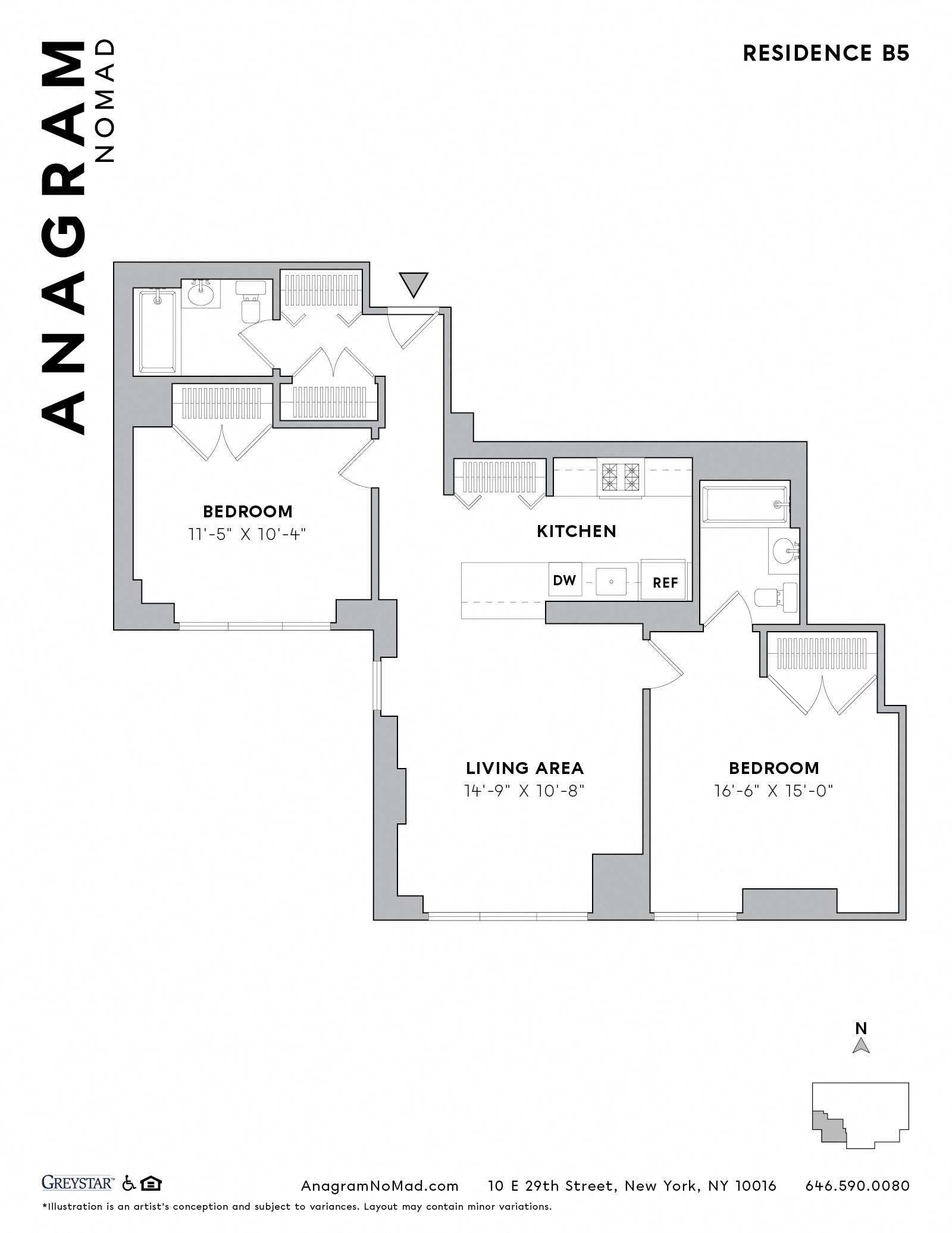 Floor plan for 2 beds, 2 baths, 945 sqft