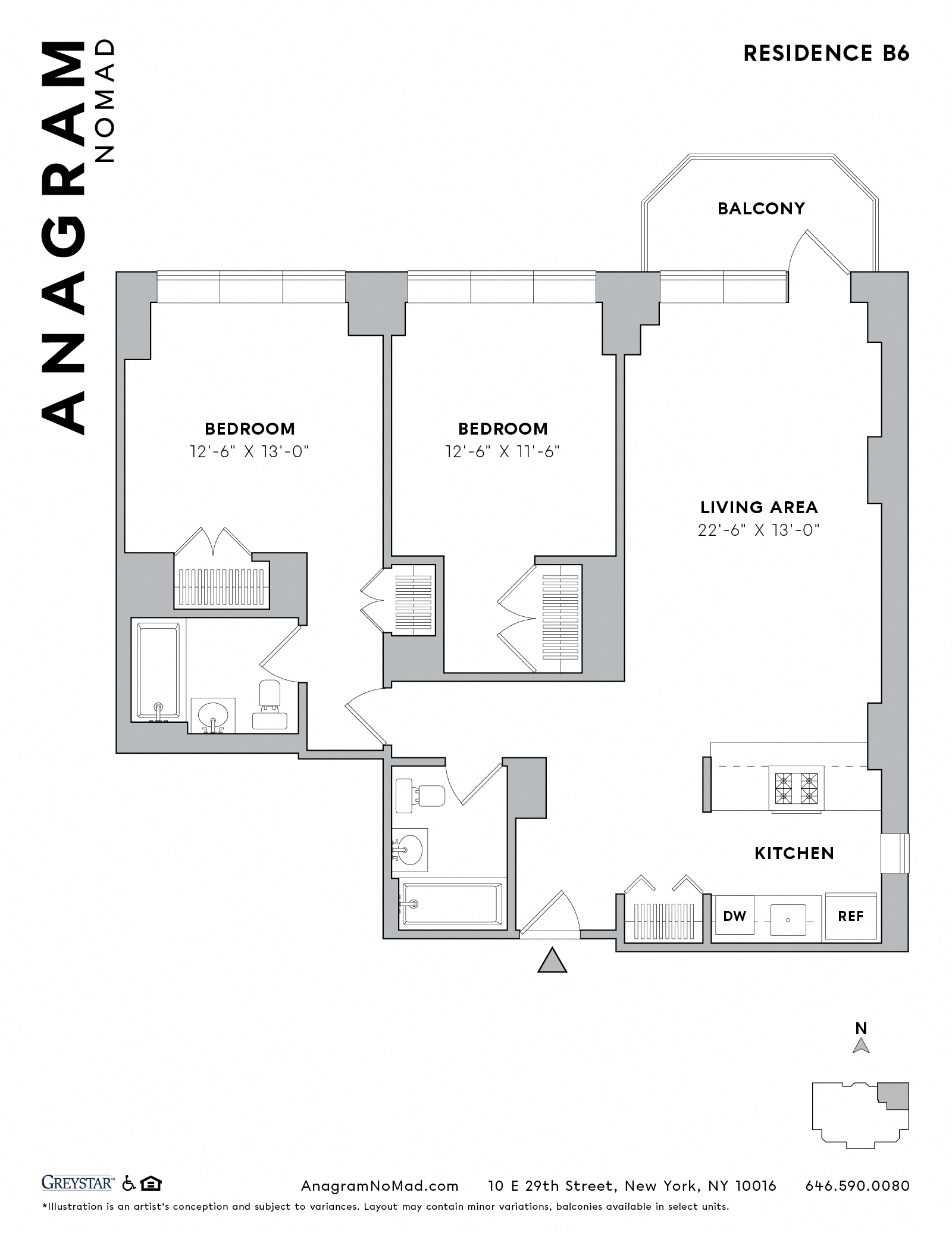 Floor plan for 2 beds, 2 baths, 1007 sqft