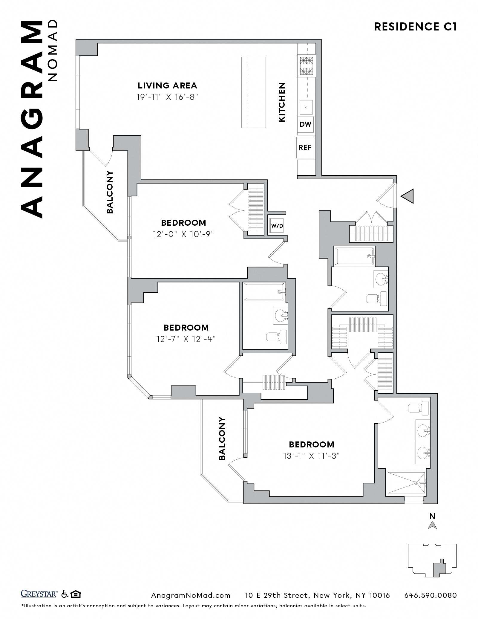 Floor plan for 3 beds, 3 baths, 1618 sqft