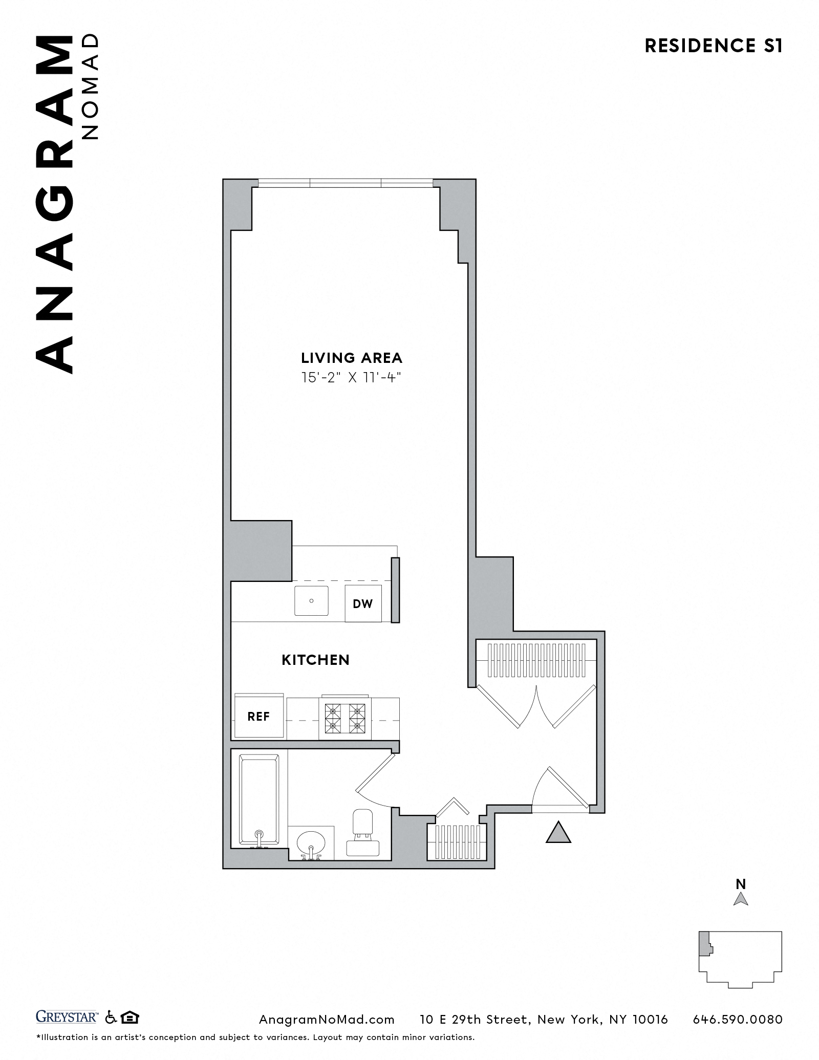 Floor plan for studio, 1 bath, 440 sqft
