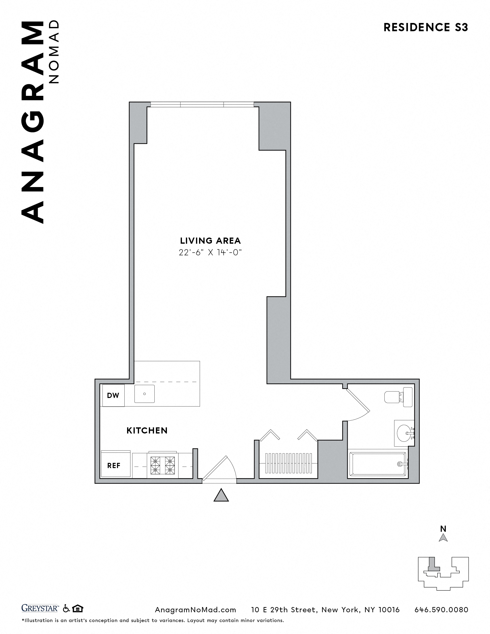 Floor plan for studio, 1 bath, 502 sqft