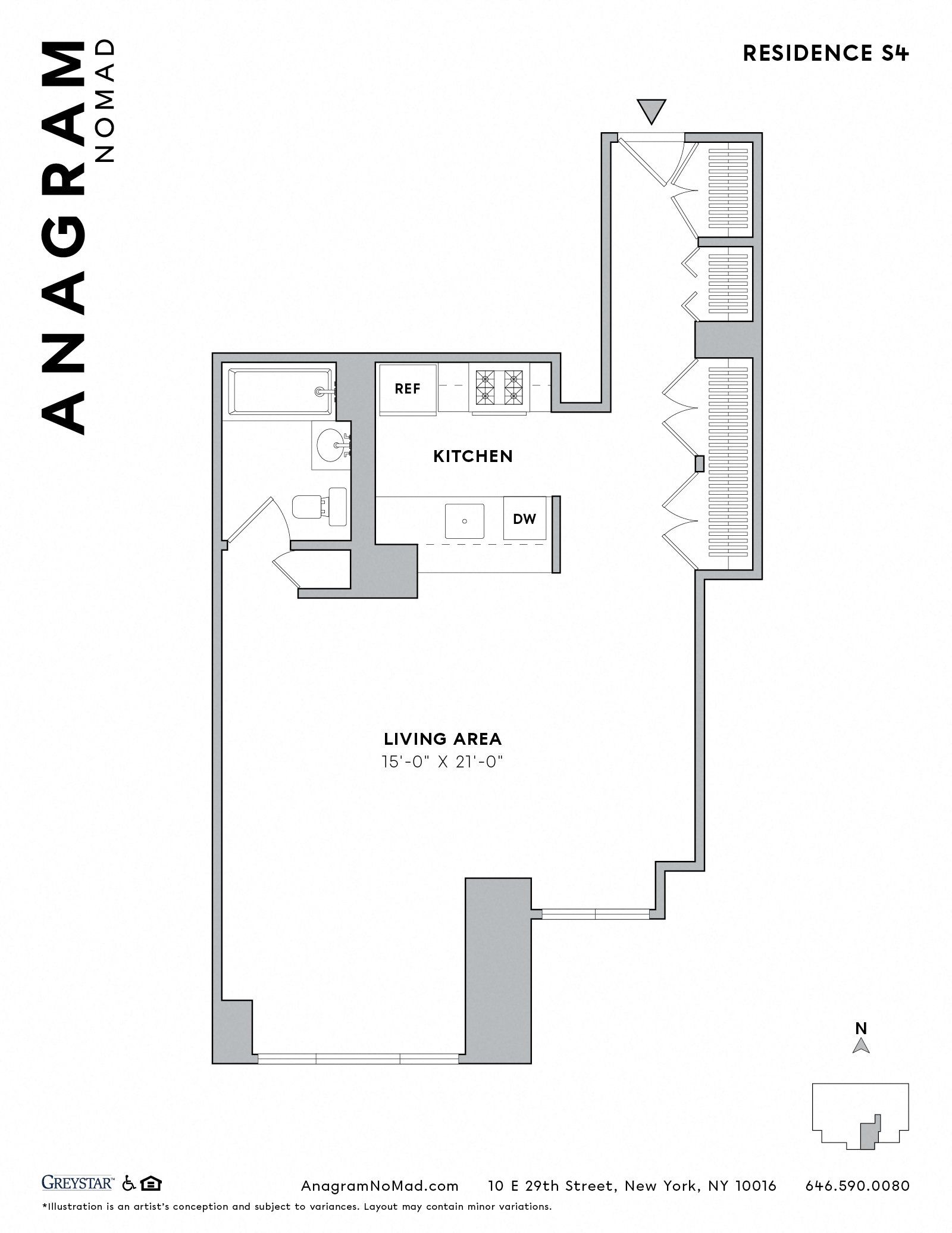 Floor plan for studio, 1 bath, 609 sqft