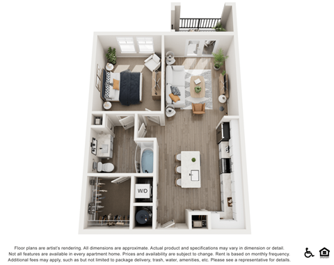 Floor plan for 1 bed, 1 bath, 768 sqft