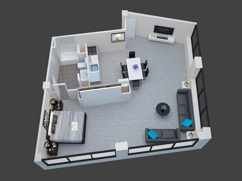 Floor plan for 1 bed, 1 bath, 1030 sqft