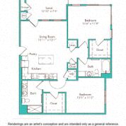 Floor plan for 2 beds, 2 baths, 1040 sqft