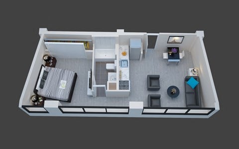 Floor plan for 1 bed, 1 bath, 645 sqft