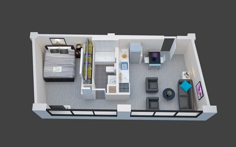 Floor plan for studio, 1 bath, 600 sqft