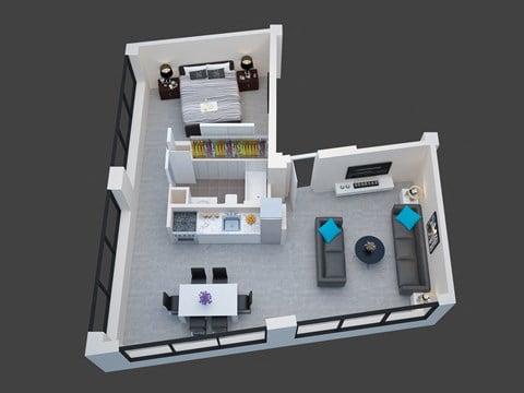 Floor plan for 1 bed, 1 bath, 895 sqft