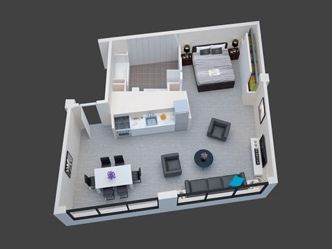 Floor plan for 1 bed, 1 bath, 935 sqft