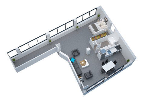 Floor plan for 1 bed, 1 bath, 1300 sqft