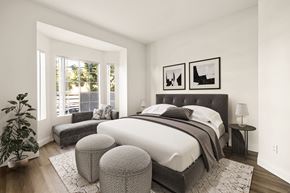 Los Angeles apartment for rent - Bedroom with a large bed and a potted plant  at Cahuenga Heights, Los Angeles