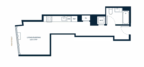 Floor plan for studio, 1 bath, 421 sqft