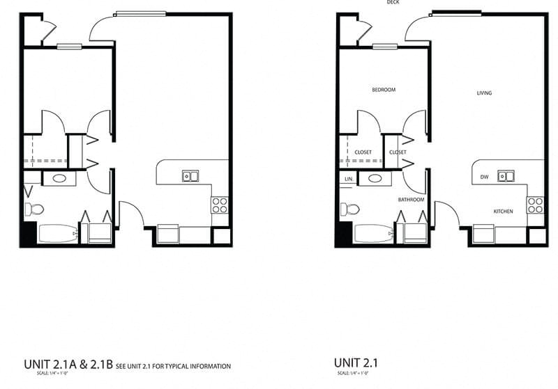 Floor plan for 1 bed, 1 bath, 689 sqft
