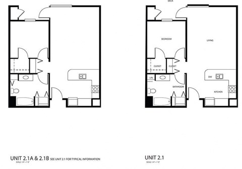 Floor plan for 1 bed, 1 bath, 689 sqft