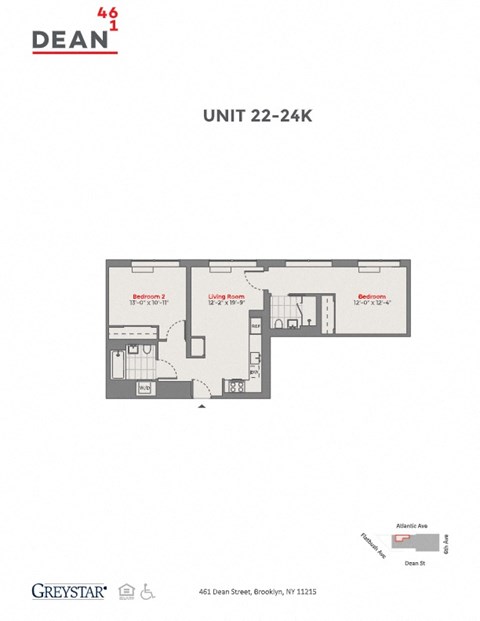 Floor plan for 2 beds, 2 baths, 888 sqft