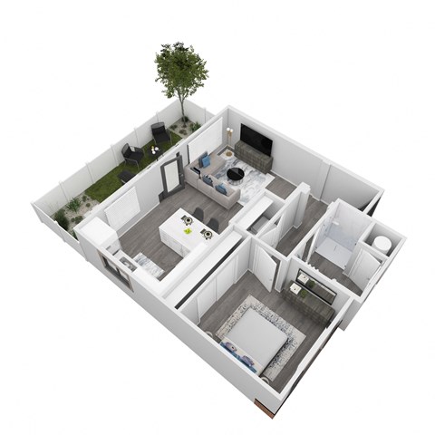 Floor plan for 1 bed, 1 bath, 647 sqft