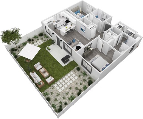 Floor plan for 2 beds, 2 baths, 995 sqft