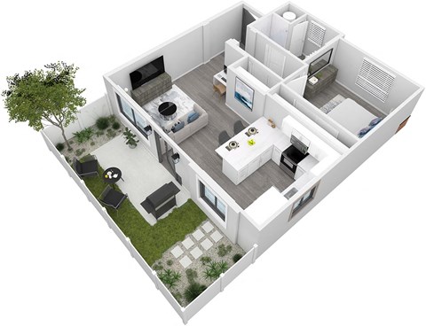 Floor plan for 1 bed, 1 bath, 647 sqft