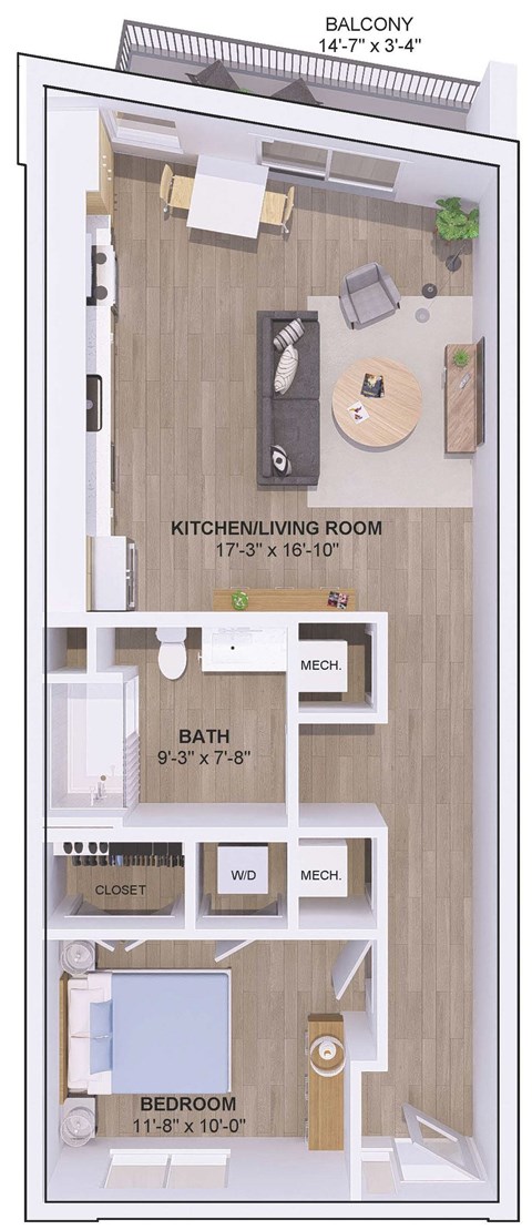 Floor plan for studio, 1 bath, 765 sqft