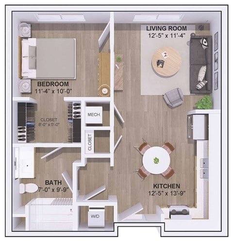 Floor plan for 1 bed, 1 bath, 660 sqft