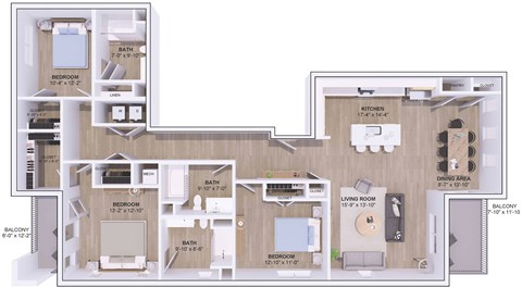 Floor plan for 3 beds, 3 baths, 1820 sqft