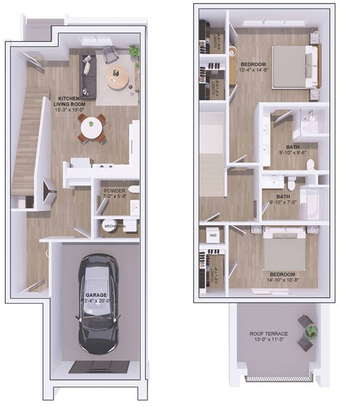 Floor plan for 2 beds, 2.5 baths, 1770 sqft