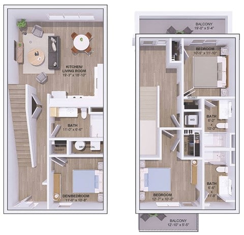 Floor plan for 3 beds, 3 baths, 1525 sqft