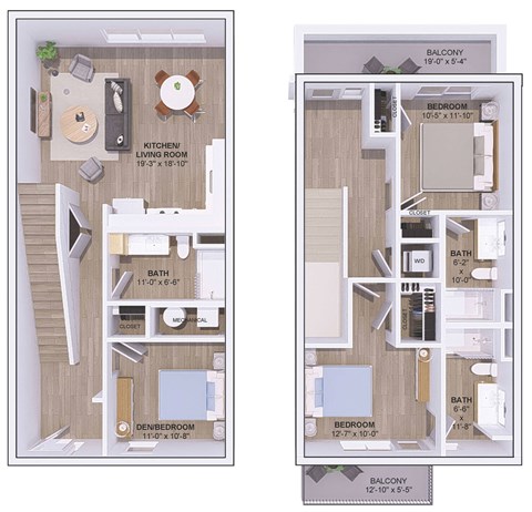 Floor plan for 3 beds, 3 baths, 1525 sqft