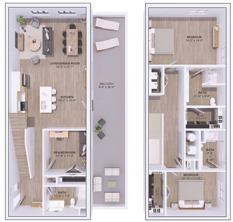 Floor plan for 3 beds, 3 baths, 1950 sqft