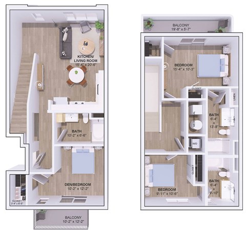 Floor plan for 3 beds, 3 baths, 1455 sqft