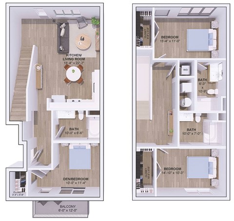 Floor plan for 3 beds, 3 baths, 1585 sqft