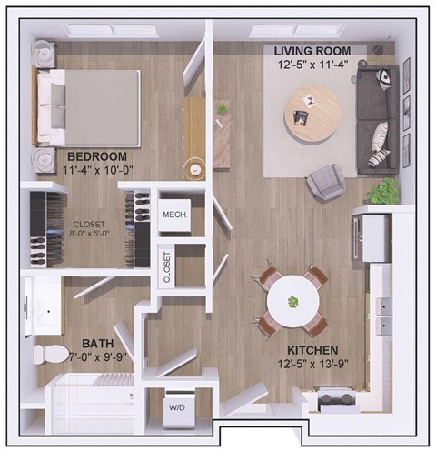Floor plan for 1 bed, 1 bath, 660 sqft