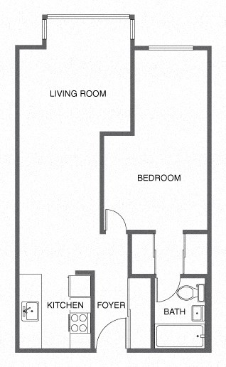 Floor plan for 1 bed, 1 bath