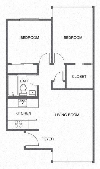 Floor plan for 2 beds, 1 bath