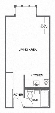 Floor plan for studio, 1 bath