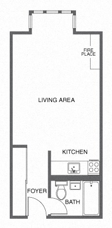 Floor plan for studio, 1 bath
