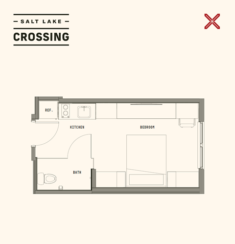 Floor plan for studio, 1 bath, 262 sqft